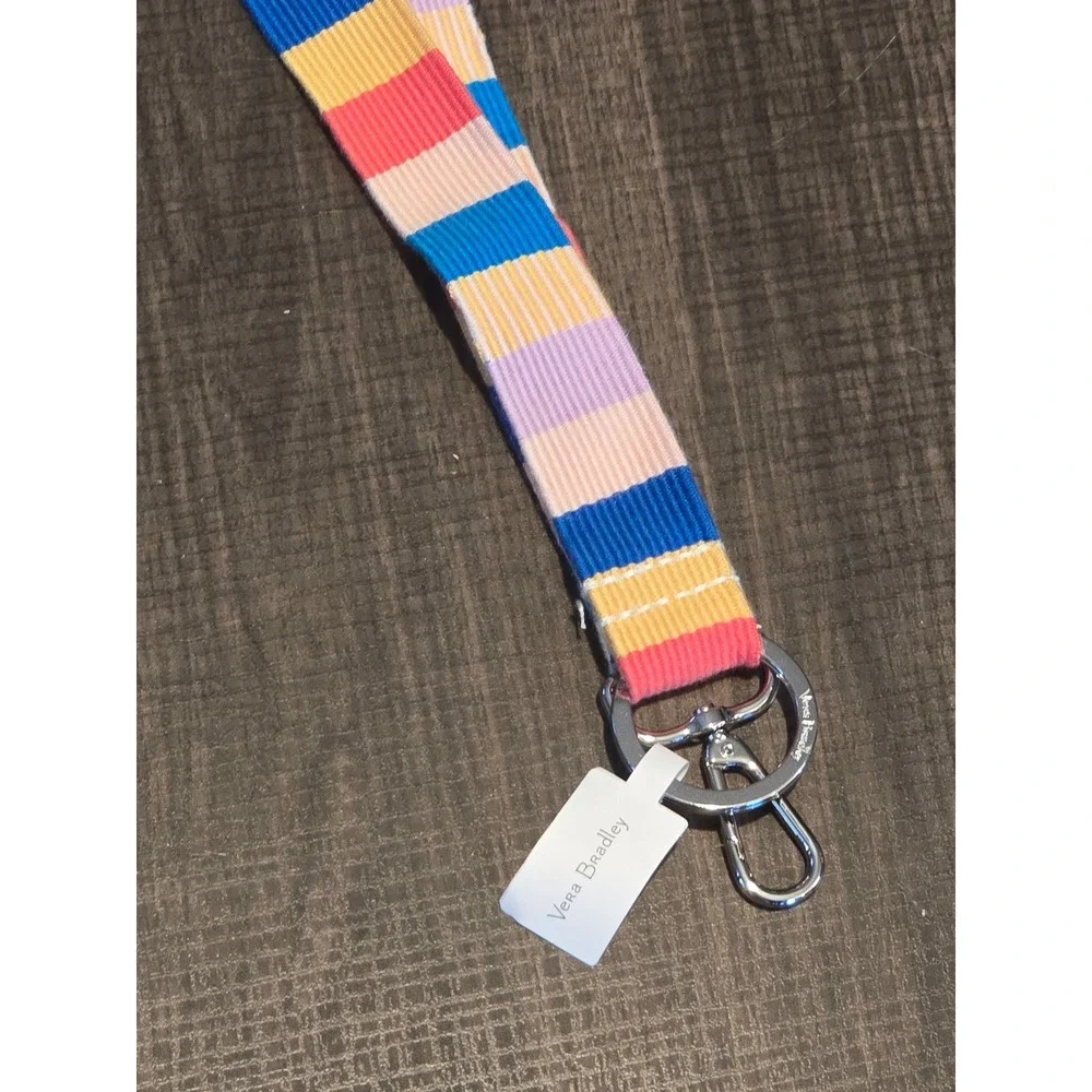 Vera Bradley Lanyard Tropics Plaid Multi Color Ribbon ID Badge Key Holder NWT
